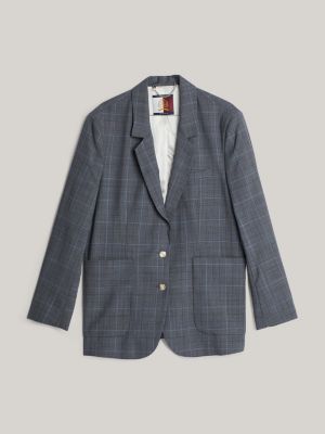 blazer monopetto a quadri con stemma grigio da donne tommy hilfiger