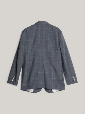 grau karierter einreihiger blazer mit wappen für damen - tommy hilfiger