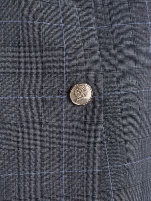 grau karierter einreihiger blazer mit wappen für damen - tommy hilfiger