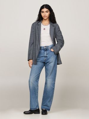 grey crest check single breasted blazer for women tommy hilfiger