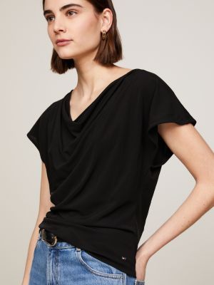 top in jersey con collo ad anello nero da donne tommy hilfiger