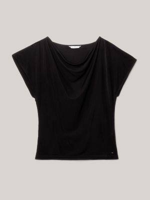 top in jersey con collo ad anello nero da donne tommy hilfiger