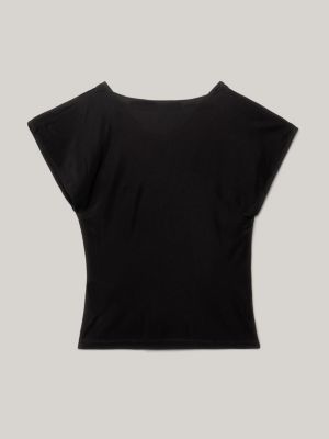 top in jersey con collo ad anello nero da donne tommy hilfiger