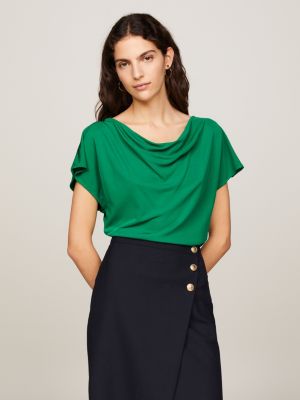 green jersey-top mit wasserfallausschnitt für damen - tommy hilfiger
