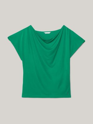 top in jersey con collo ad anello verde da donne tommy hilfiger