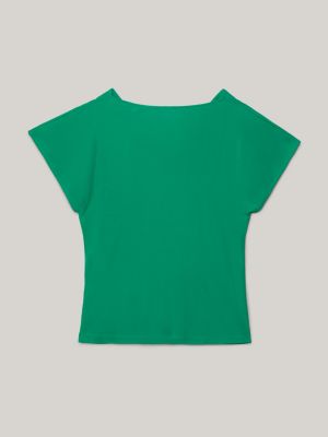 top in jersey con collo ad anello verde da donne tommy hilfiger