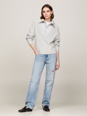 pullover relaxed fit con mezza zip blu da donne tommy hilfiger