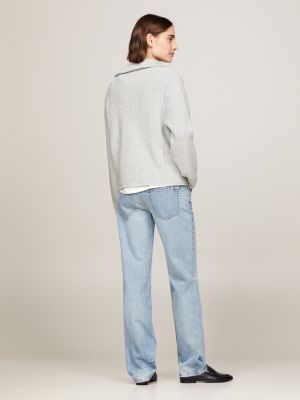 pullover relaxed fit con mezza zip blu da donne tommy hilfiger