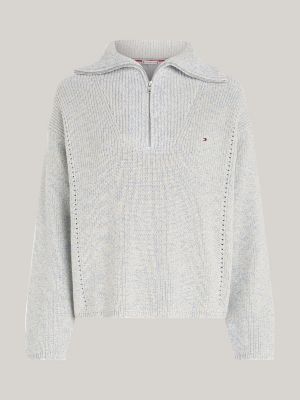 pullover relaxed fit con mezza zip blu da donne tommy hilfiger