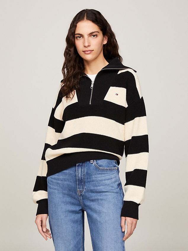 pullover relaxed fit con mezza zip black da donne tommy hilfiger