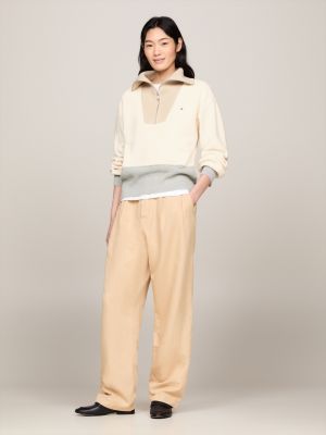 Cardigan Stitch Relaxed Half-Zip Jumper, Beige