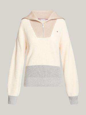 Cardigan Stitch Relaxed Half Zip Jumper Beige Tommy Hilfiger