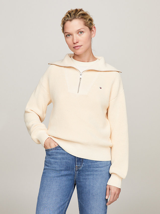 pullover relaxed fit con mezza zip yellow da donne tommy hilfiger