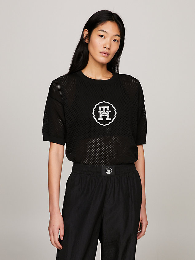 black sport mesh short sleeve jumper for women tommy hilfiger
