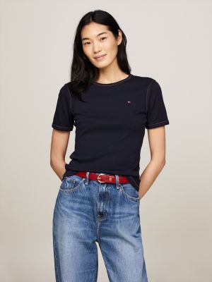 blue global stripe topstitch slim fit t-shirt for women tommy hilfiger