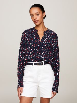 camisa sin cuello con estampado de cintas blue de mujeres tommy hilfiger