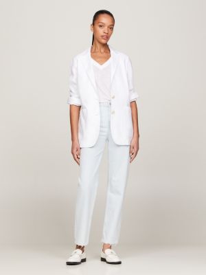 white leichtgewichtiger einreihiger blazer für damen - tommy hilfiger