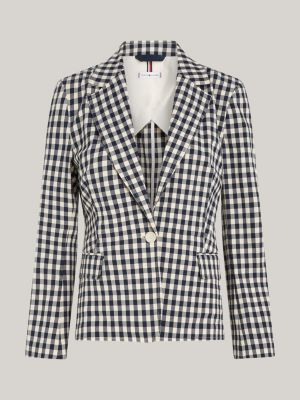 blazer slim fit a quadretti vichy blu da donne tommy hilfiger