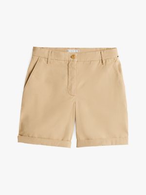 brown garment dyed turn-up mom chino shorts for women tommy hilfiger