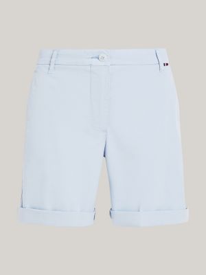 blue garment dyed turn-up mom chino shorts for women tommy hilfiger