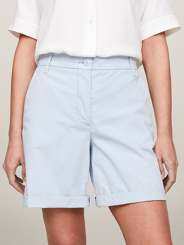 blue garment dyed turn-up mom chino shorts for women tommy hilfiger