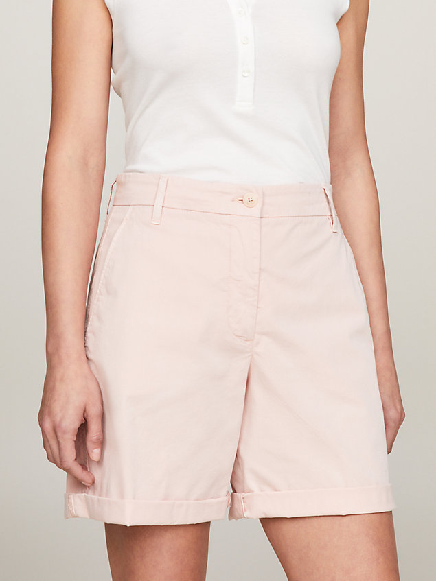 pink garment dyed turn-up mom chino shorts for women tommy hilfiger