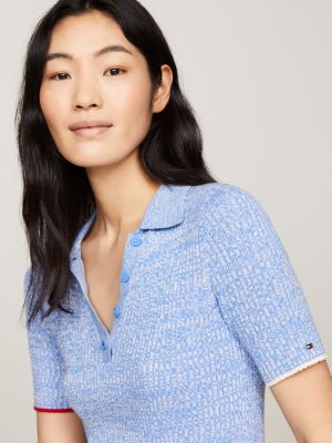 blue meliertes midi-polokleid aus rippstrick für damen - tommy hilfiger