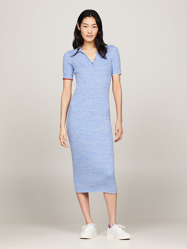 blue ribbed marl polo midi dress for women tommy hilfiger