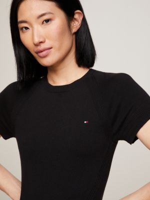 black slim fit pulloverkleid in midi-länge für damen - tommy hilfiger