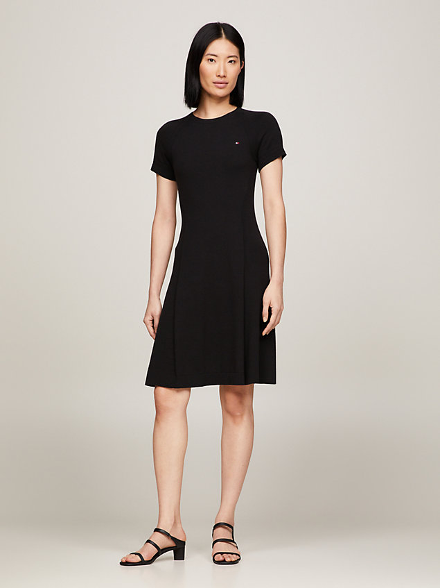 black fit and flare midi slim sweater dress for women tommy hilfiger