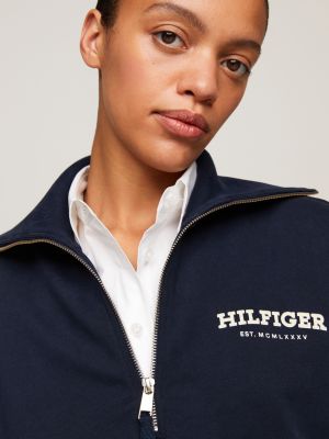 Hilfiger Monotype Flock Logo Half-Zip Sweatshirt | Blue | Tommy 