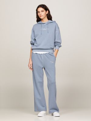 blue hoodie mit gleichfarbiger logo-stickerei für damen - tommy hilfiger