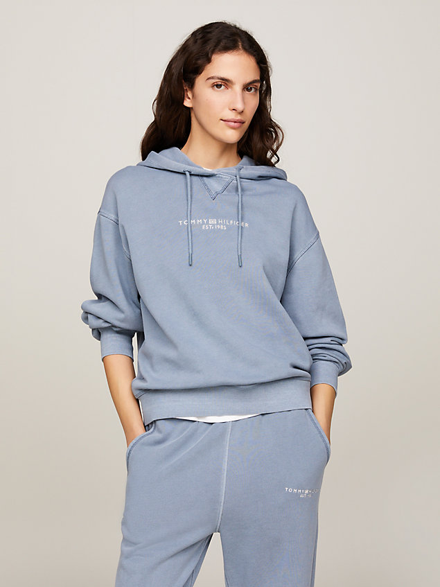 blue signature tonal logo embroidery hoody for women tommy hilfiger