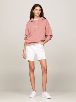 pink hoodie mit gleichfarbiger logo-stickerei für damen - tommy hilfiger