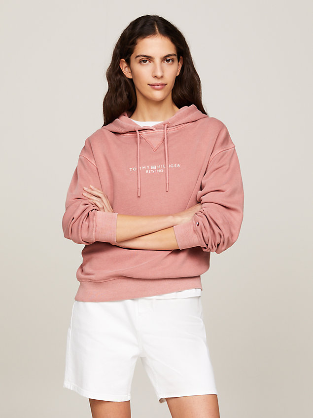pink signature tonal logo embroidery hoody for women tommy hilfiger