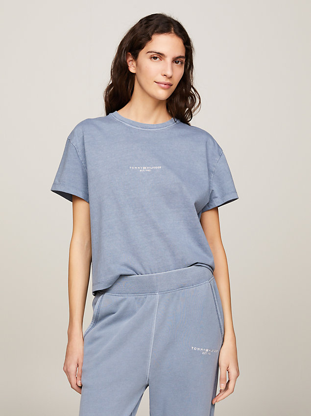 blue signature tonal logo garment dyed t-shirt for women tommy hilfiger