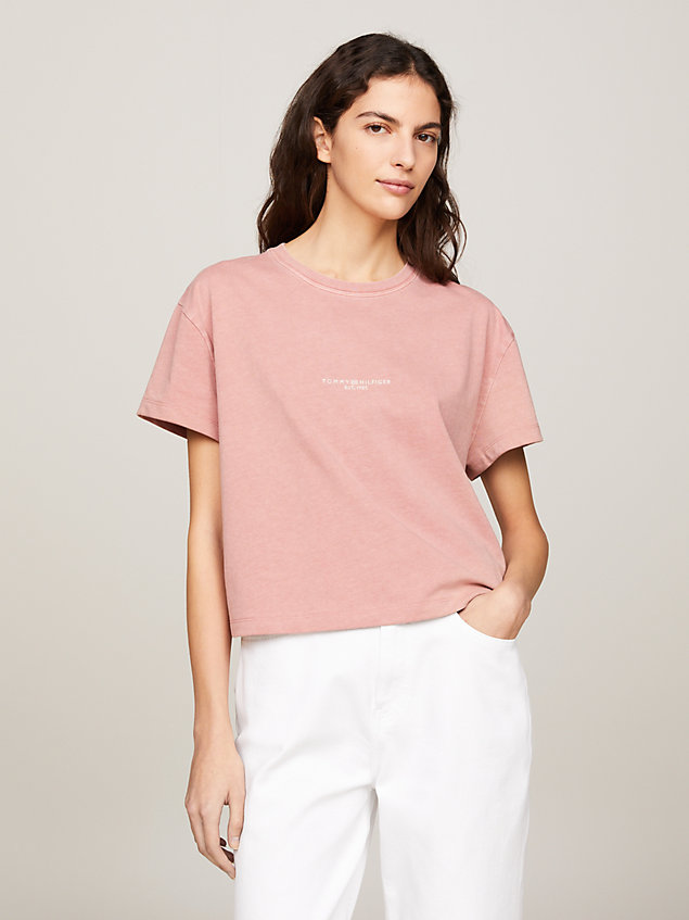 pink signature tonal logo garment dyed t-shirt for women tommy hilfiger