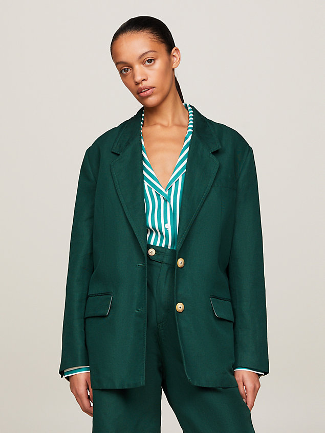 green single breasted relaxed fit blazer for women tommy hilfiger