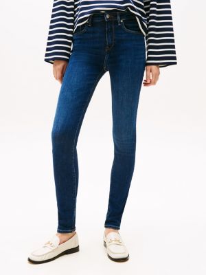 blau como skinny jeans mit mittelhohem bund für damen - tommy hilfiger