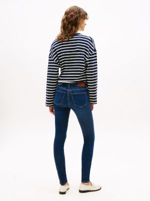 blau como skinny jeans mit mittelhohem bund für damen - tommy hilfiger