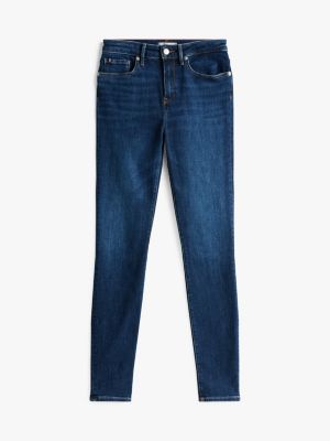 blau como skinny jeans mit mittelhohem bund für damen - tommy hilfiger