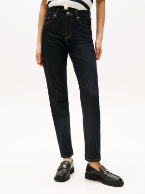 blau classic straight jeans mit mittelhohem bund für damen - tommy hilfiger