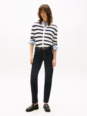 blue classic straight jeans mit mittelhohem bund für damen - tommy hilfiger