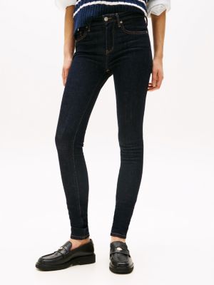 blau como skinny jeans mit mittelhohem bund für damen - tommy hilfiger