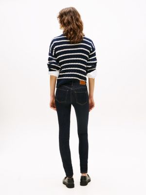 blau como skinny jeans mit mittelhohem bund für damen - tommy hilfiger