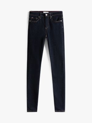 blau como skinny jeans mit mittelhohem bund für damen - tommy hilfiger