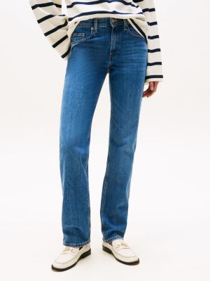 blau classic straight jeans mit mittelhohem bund für damen - tommy hilfiger