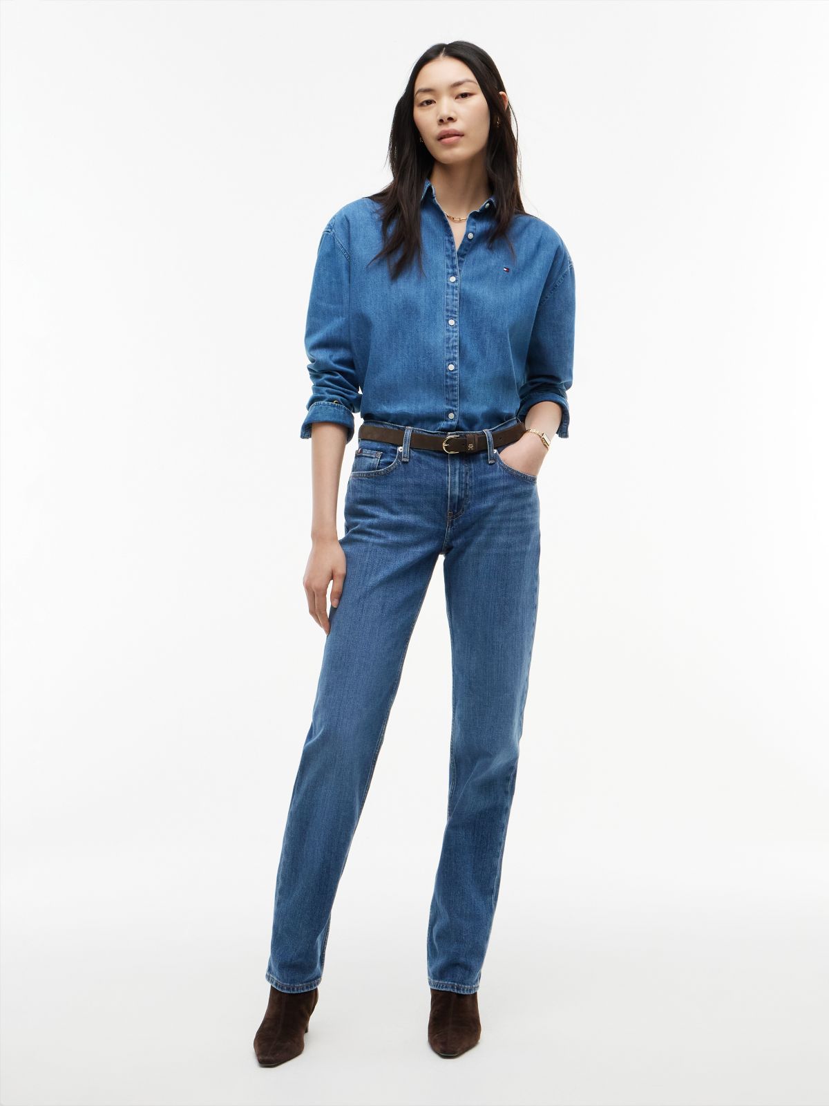 Mid Rise Classic Straight Jeans — Blue