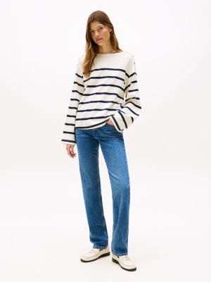 blue classic straight jeans mit mittelhohem bund für damen - tommy hilfiger