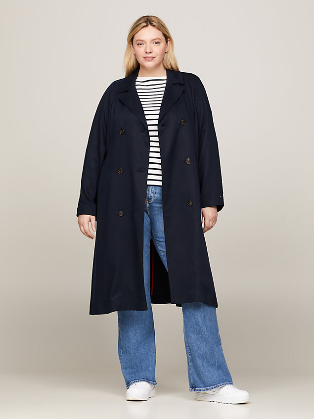 blue curve double breasted relaxed trench coat for women tommy hilfiger